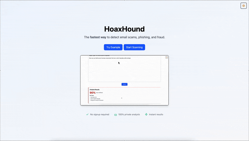HoaxHound scam analysis demo